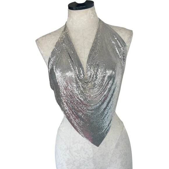 Whiting Davis Vintage Womens Top One Size Silver Liquid Metal Mesh Halter - Picture 1 of 15